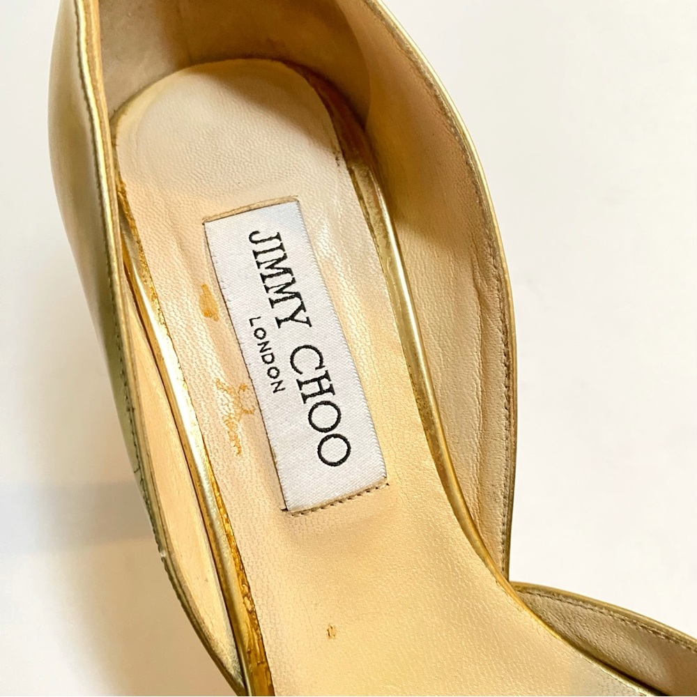 JIMMY CHOO METALLIC GOLD POINTED TOE METAL HIGH HEEL PUMPS - Picture 9 of 13